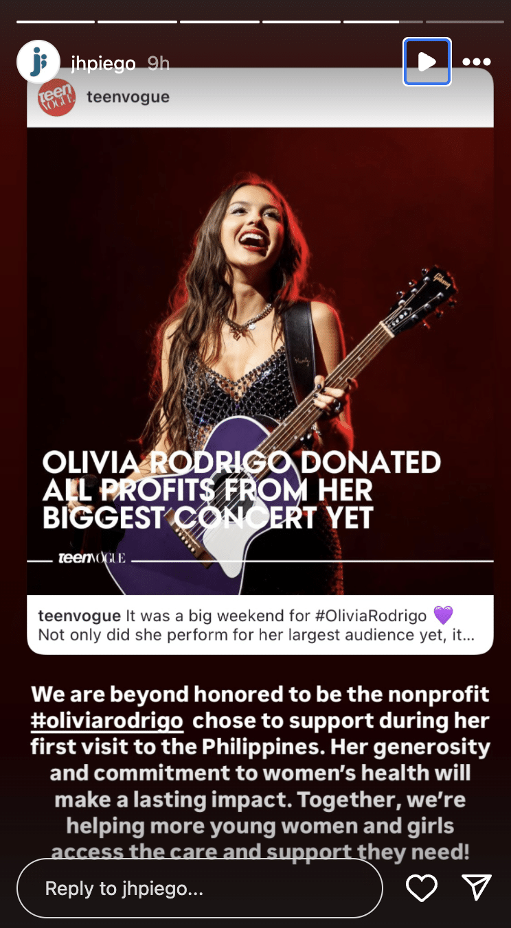 Olivia Rodrigo admired for generosity after donating concert sales to Jhpiego PH